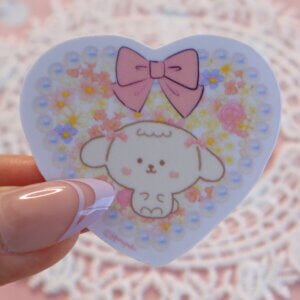 Heart Shaped Pearl Frame Cute White Dog Stickers