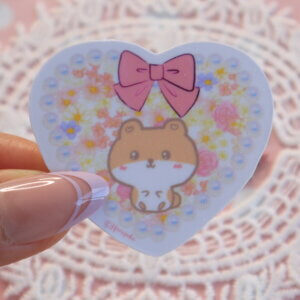 Heart Shaped Pearl Frame Cute Hamster Stickers