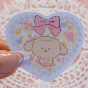 Heart Shaped Pearl Frame Cute Brown Dog Stickers