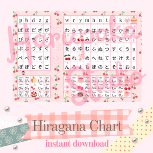 Japanese Hiragana Learning Chart - Pop and Playful Pink Cherry Design