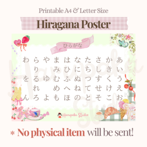 Japanese Hiragana Poster Green Scrapbooking Themed for Nursery Room