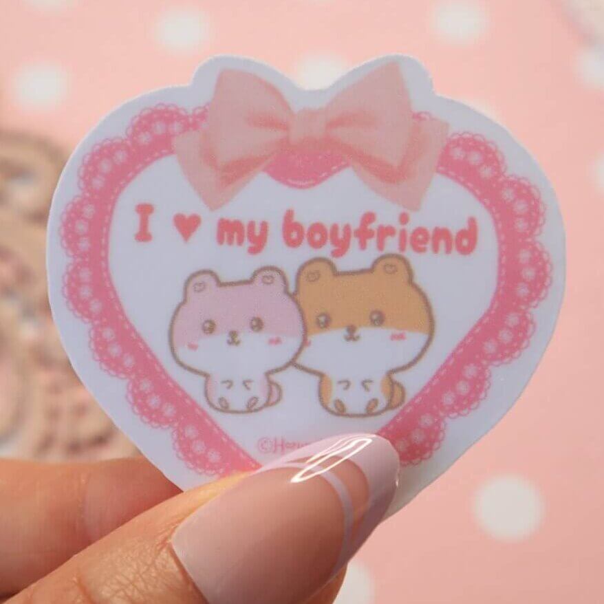 I Love My Boyfriend Cute Hamster Vinyl Stickers - Image 3