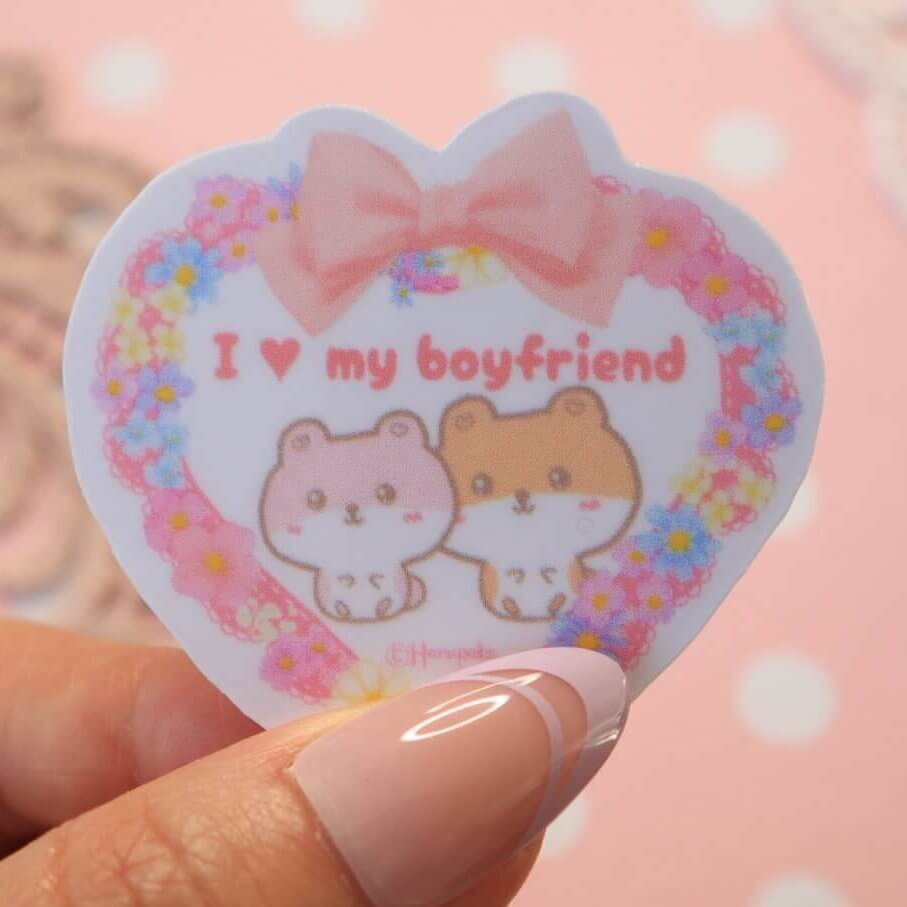 I Love My Boyfriend Cute Hamster Vinyl Stickers