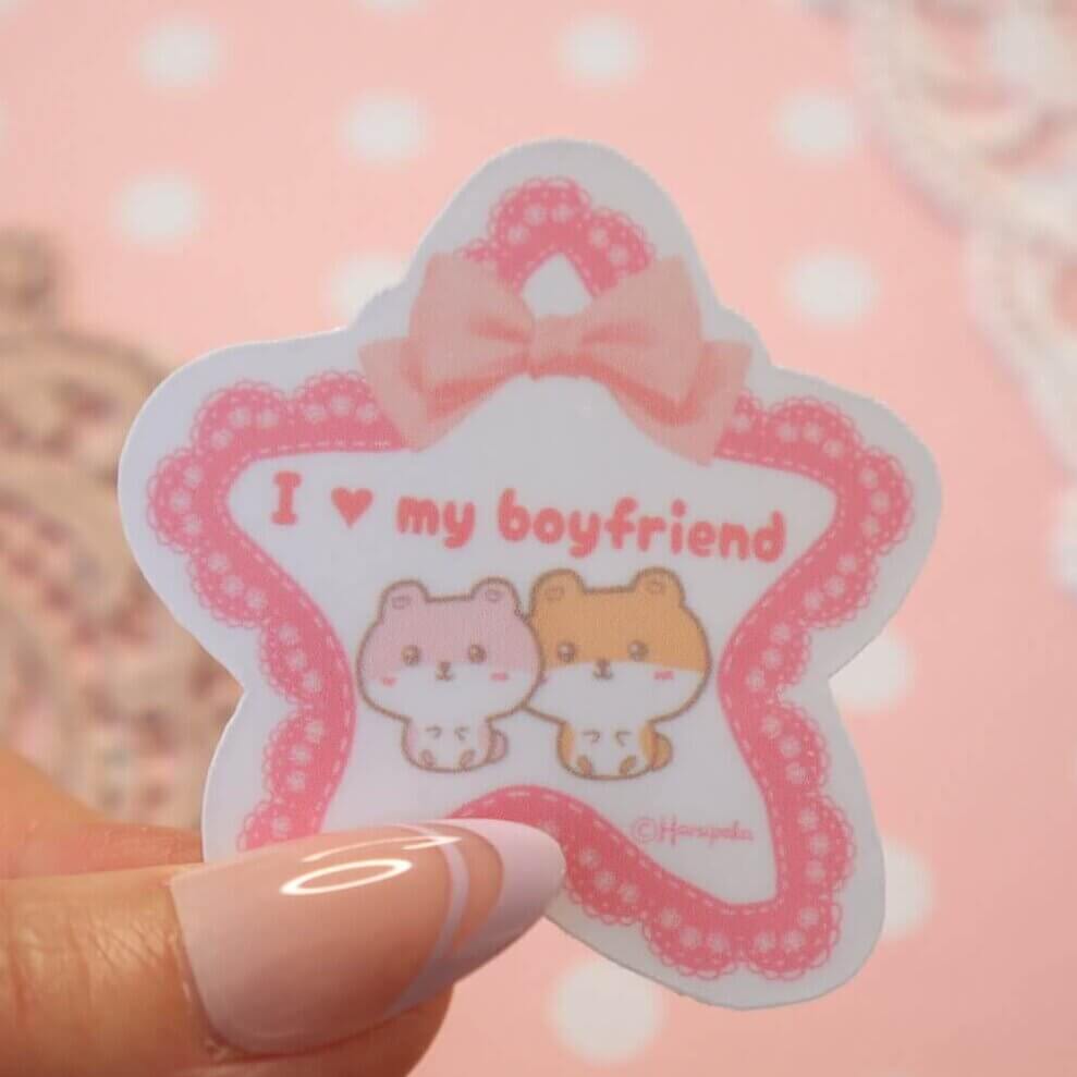 I Love My Boyfriend Cute Hamster Vinyl Stickers - Image 2