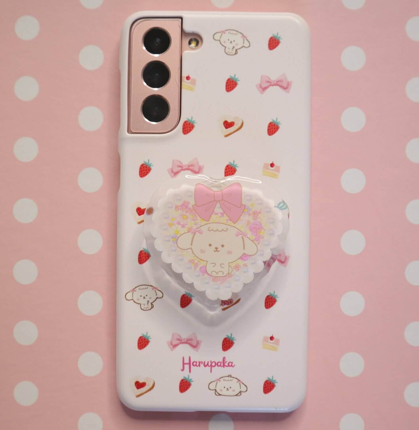 Kawaii Heart Phone Grip and Phone Stand: Pink Ribbon Acrylic Accessory