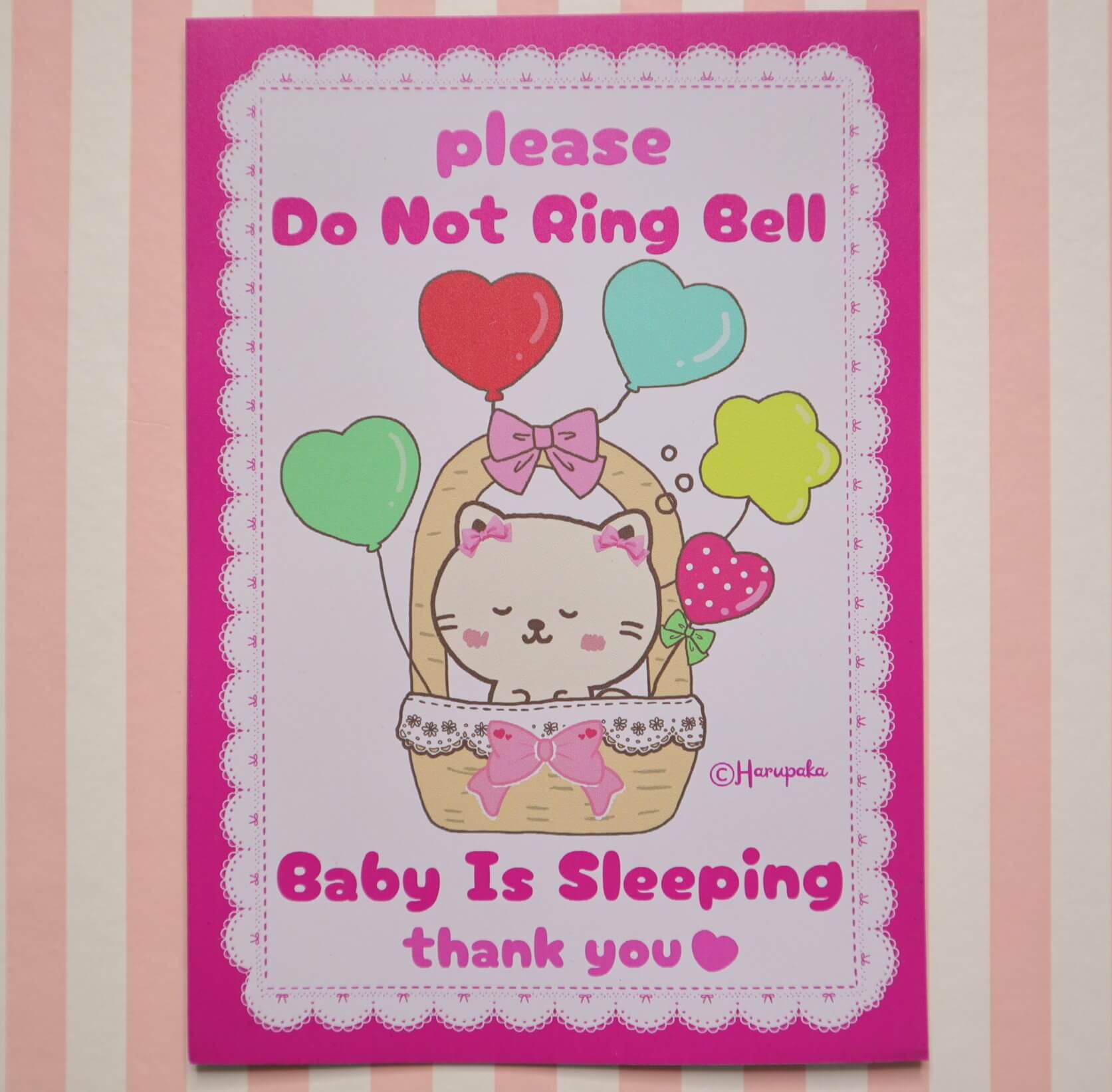 Baby Sleeping Door Magnet: Pink Lace Cat Design Please Do Not Ring Bell - Image 2