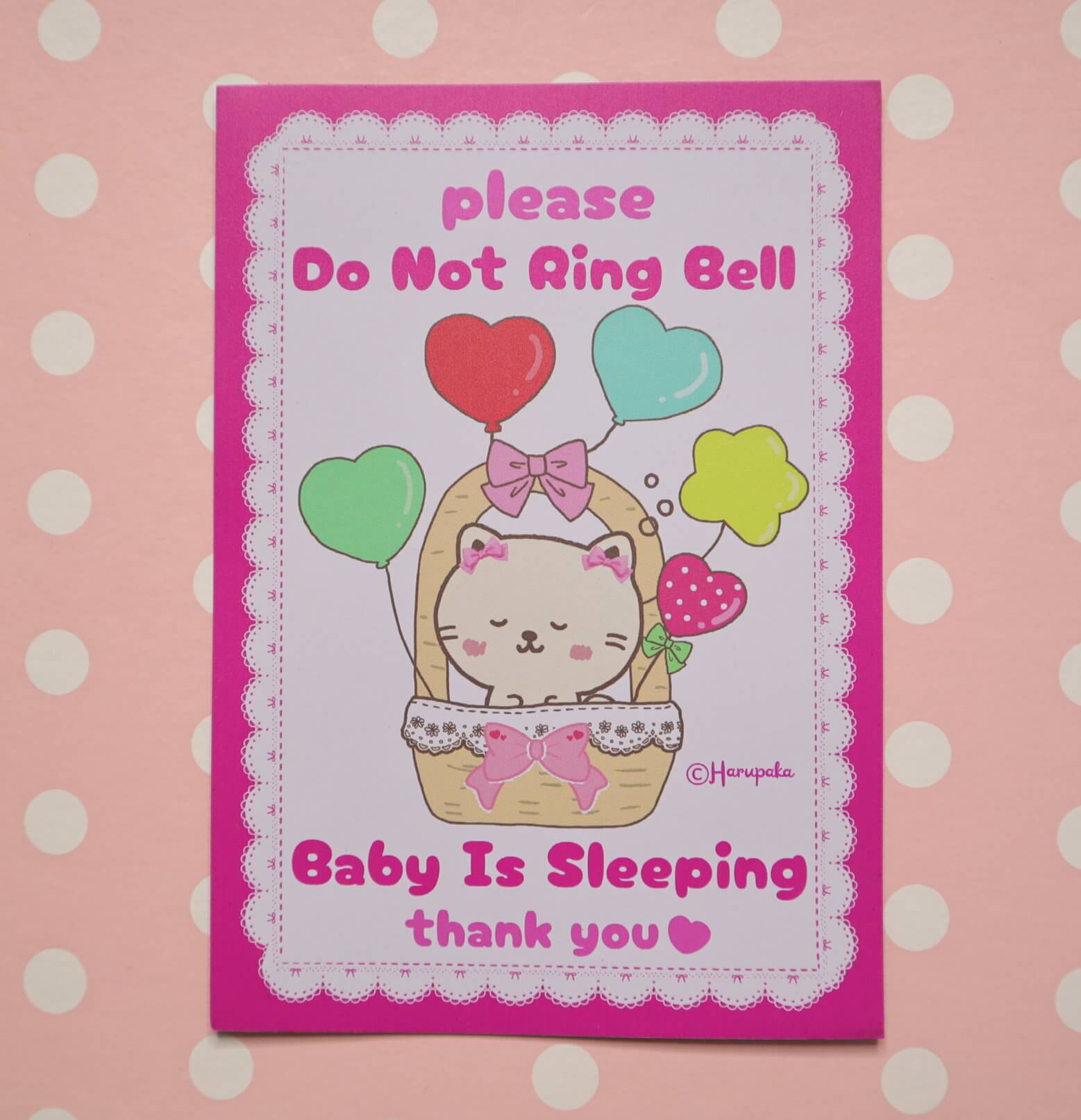 Baby Sleeping Door Magnet: Pink Lace Cat Design Please Do Not Ring Bell - Image 3