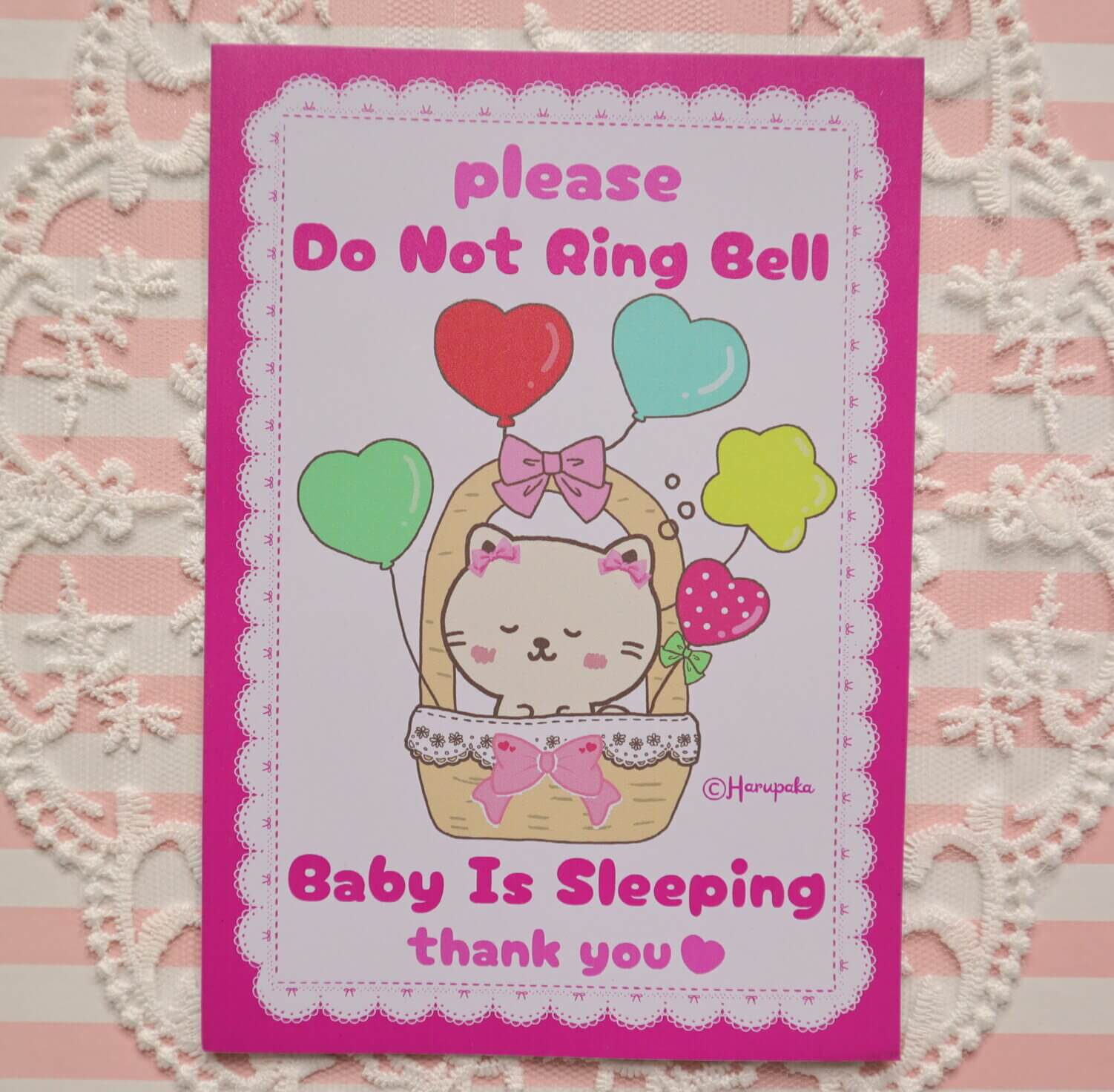 Baby Sleeping Door Magnet: Pink Lace Cat Design Please Do Not Ring Bell - Image 5