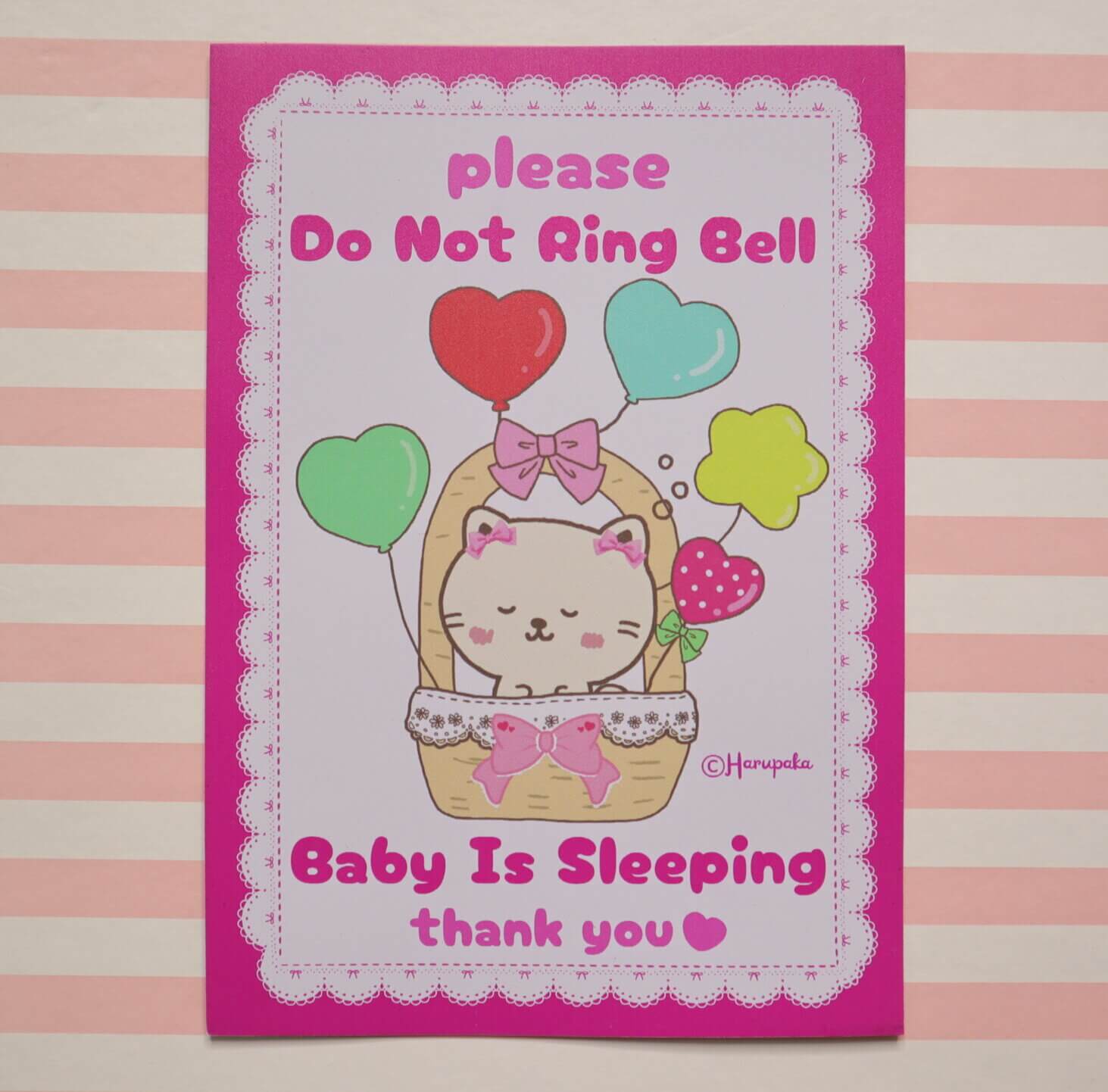 Baby Sleeping Door Magnet: Pink Lace Cat Design Please Do Not Ring Bell - Image 6